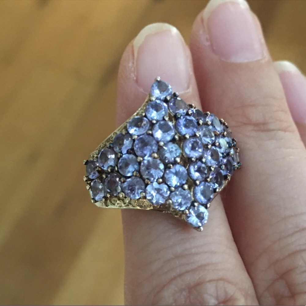 Tanzanite cluster gold plated sterling silver ring - Picture 3 of 13